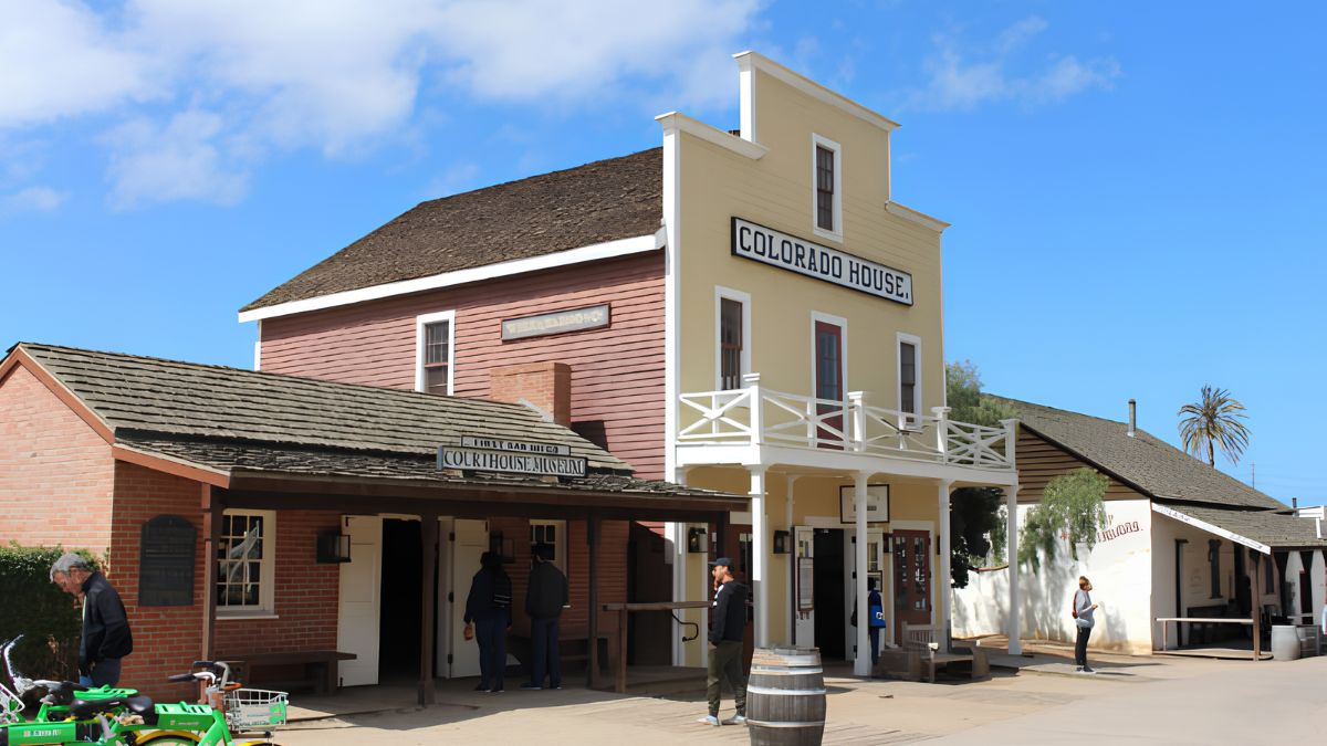 Historic wooden buildings and storefronts representing local heritage in San Ysidro
